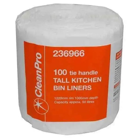 Clean Pro 100 Tie Handle Tall Kitchen Bin Liners (Case of 4)