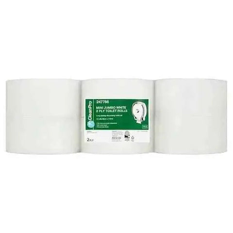 Clean Pro Mini Jumbo White 2 Ply 12 Toilet Rolls