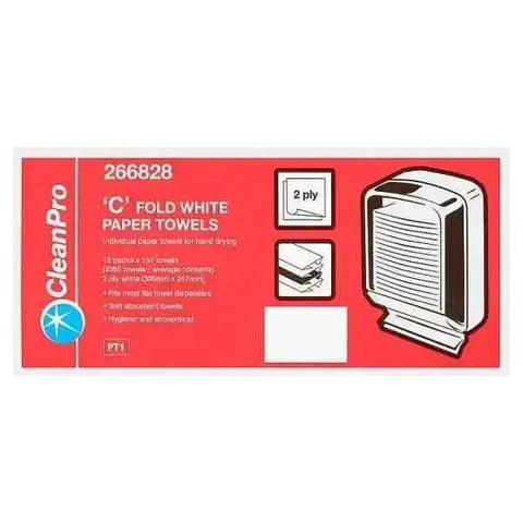 CleanPro C Fold White Paper Towels 2 Ply 15 Packs x 157 Towels