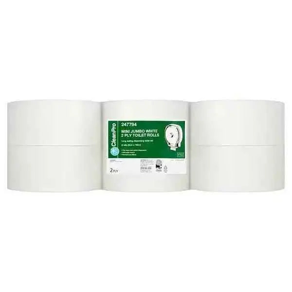 CleanPro Mini Jumbo White 2 Ply 6 Toilet Rolls