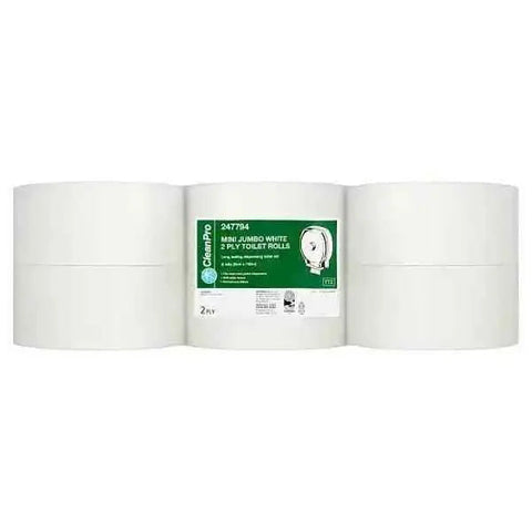 CleanPro Mini Jumbo White 2 Ply 6 Toilet Rolls