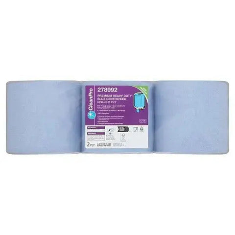 CleanPro Premium Heavy Duty Blue Centrefeed Rolls 2ply 6 Rolls