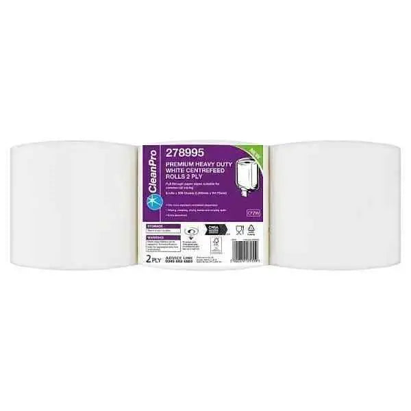 CleanPro Premium Heavy Duty White Centrefeed Rolls 2 Ply 6 Rolls