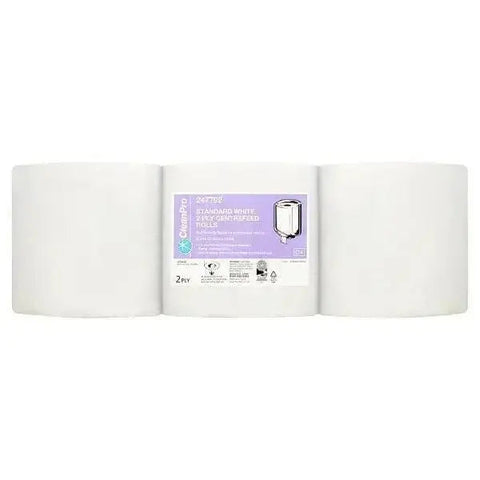 CleanPro Standard White 2 Ply 6 Centrefeed Rolls