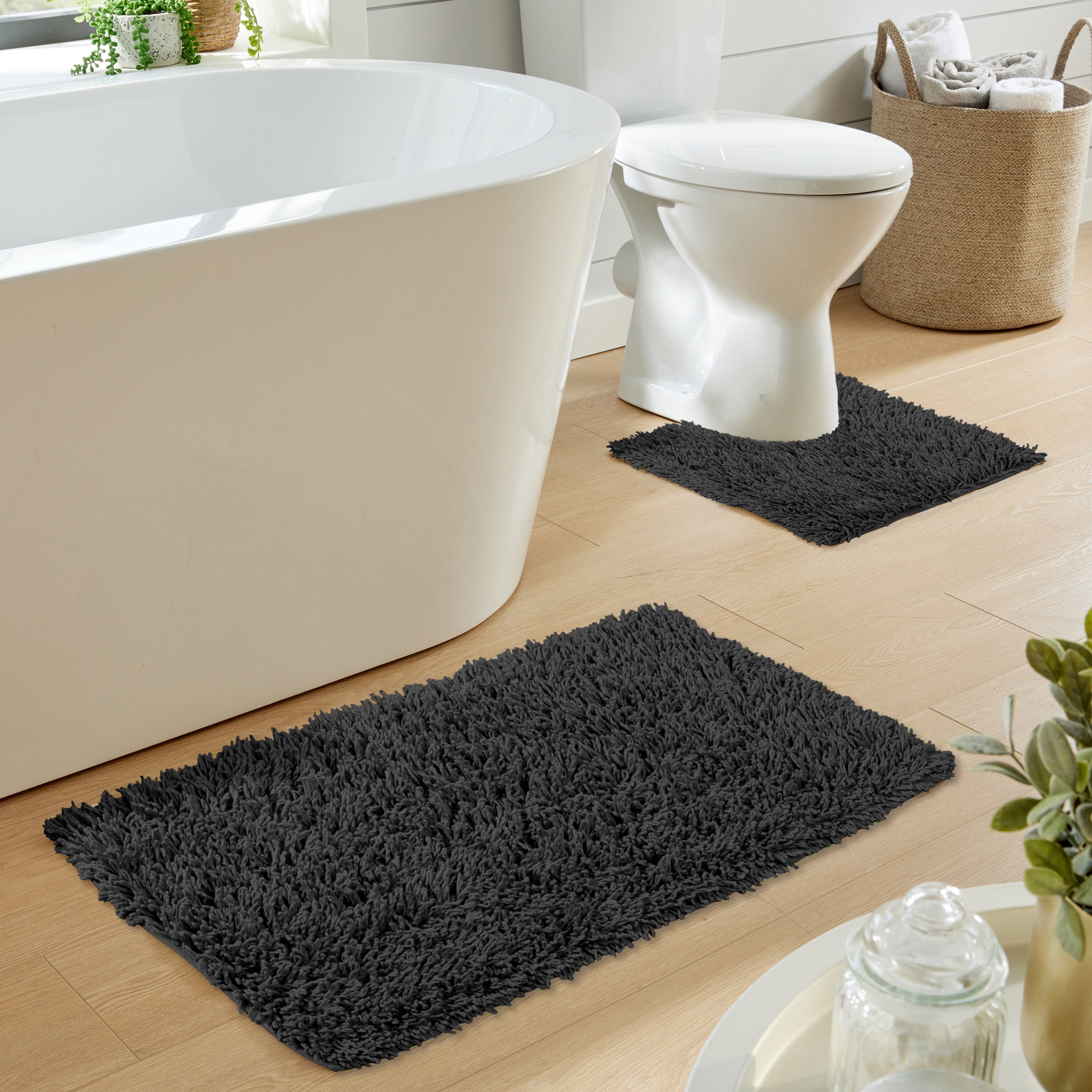 OLIVIA ROCCO Como 2 Piece Black Bath Mat And Pedestal Set Non Slip 100 Percent Cotton Super Absorbent Premium For Everyday Use