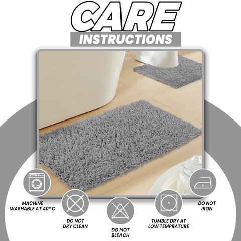 OLIVIA ROCCO Como 2 Piece Grey Bath Mat And Pedestal Set Non-Slip Super Absorbent Cotton Bathroom Mats Machine Washable
