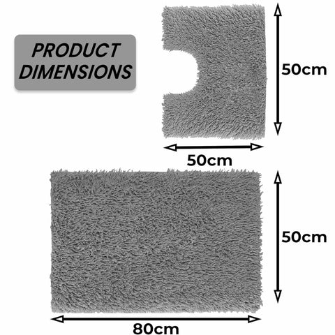 OLIVIA ROCCO Como 2 Piece Grey Bath Mat And Pedestal Set Non-Slip Super Absorbent Cotton Bathroom Mats Machine Washable