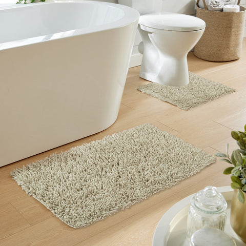 OLIVIA ROCCO Como 2-Piece Natural Bath Mat And Pedestal Set Non-Slip Super Absorbent Cotton Bathroom Mats Machine Washable For Everyday Use