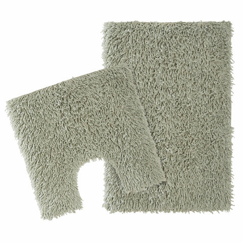 OLIVIA ROCCO Como 2 Piece Sage Green Bath Mat And Pedestal Set Non Slip Super Absorbent Cotton Bathroom Mats Machine Washable
