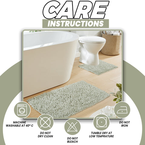 OLIVIA ROCCO Como 2 Piece Sage Green Bath Mat And Pedestal Set Non Slip Super Absorbent Cotton Bathroom Mats Machine Washable