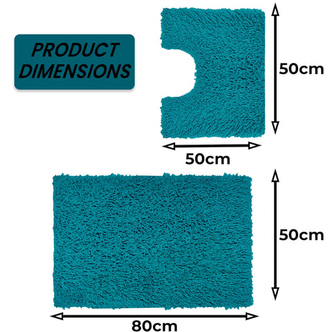 OLIVIA ROCCO Como 2 Piece Teal Bath Mat And Pedestal Set Non Slip Super Absorbent Cotton Bath Mat Set For Everyday Comfort