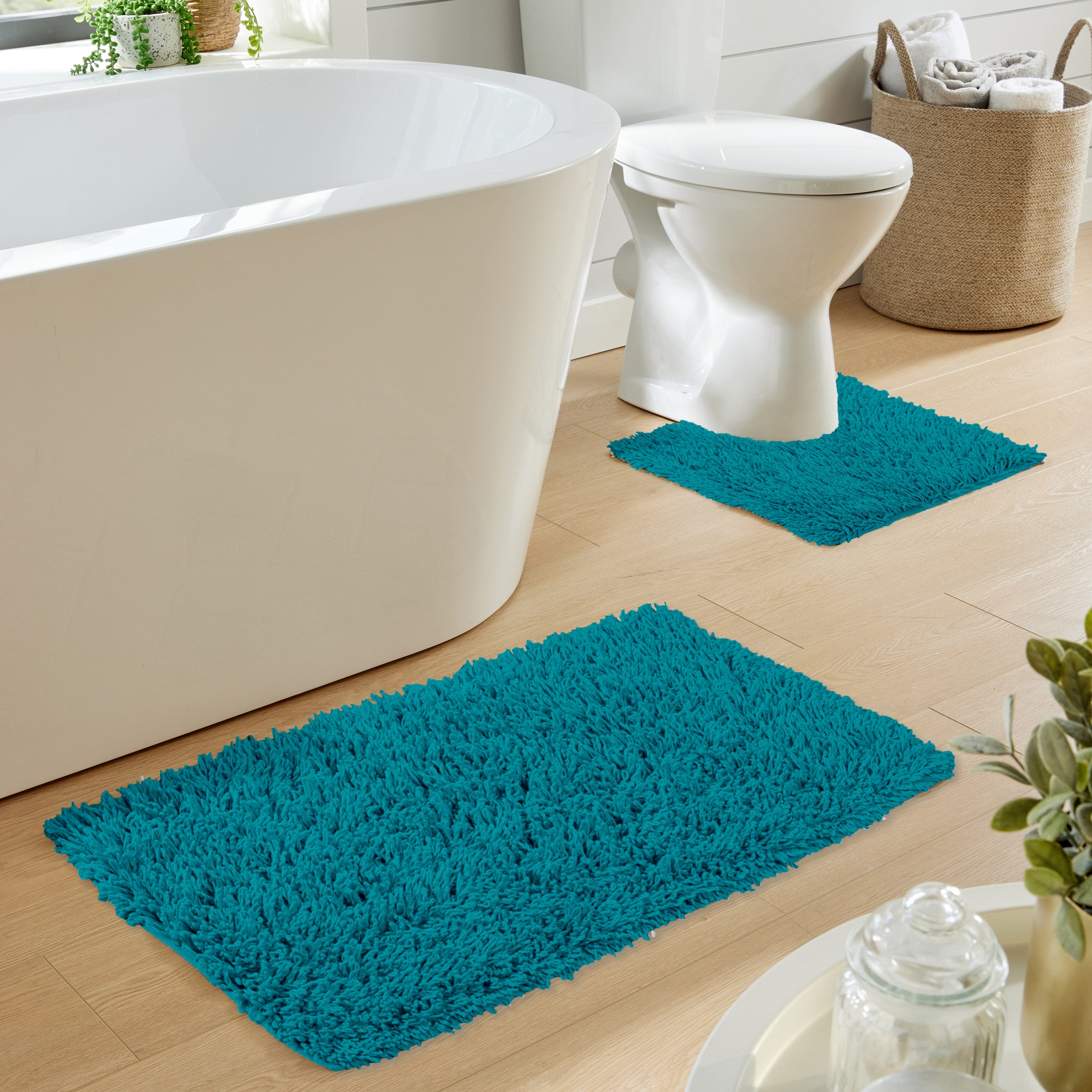 OLIVIA ROCCO Como 2 Piece Teal Bath Mat And Pedestal Set Non Slip Super Absorbent Cotton Bath Mat Set For Everyday Comfort