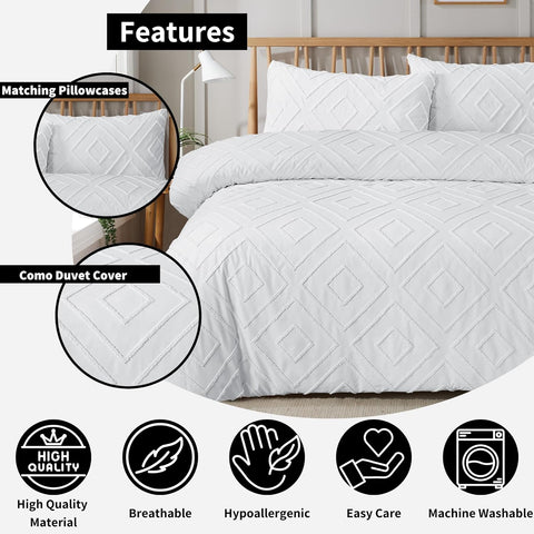 OLIVIA ROCCO Como Tufted Duvet Cover Set With Pillowcases Grey Natural White Easy Care Bedding Single Double King Sizes Durable Fabric