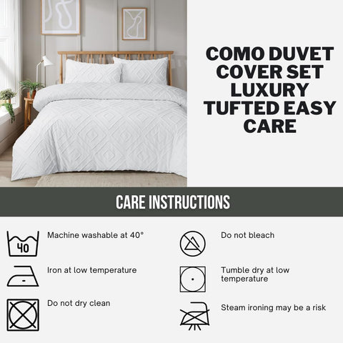 OLIVIA ROCCO Como Tufted Duvet Cover Set With Pillowcases Grey Natural White Easy Care Bedding Single Double King Sizes Durable Fabric
