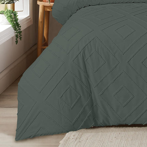 OLIVIA ROCCO Como Tufted Duvet Cover Set With Pillowcases Grey Natural White Easy Care Bedding Single Double King Sizes Durable Fabric