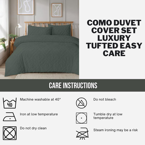 OLIVIA ROCCO Como Tufted Duvet Cover Set With Pillowcases Grey Natural White Easy Care Bedding Single Double King Sizes Durable Fabric
