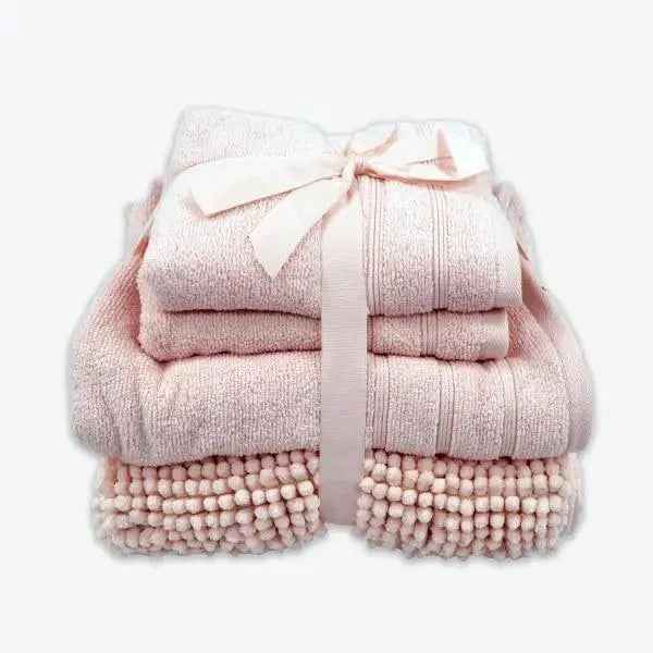 Coordinated Bobble Bath Mat & Towel Set - 4 Pack (Blush)