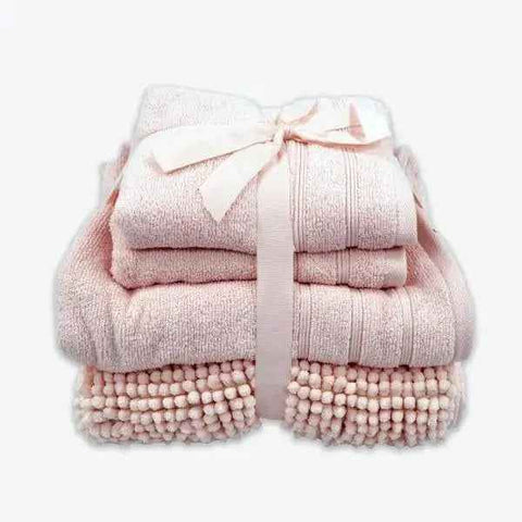 Coordinated Bobble Bath Mat & Towel Set - 4 Pack (Blush)