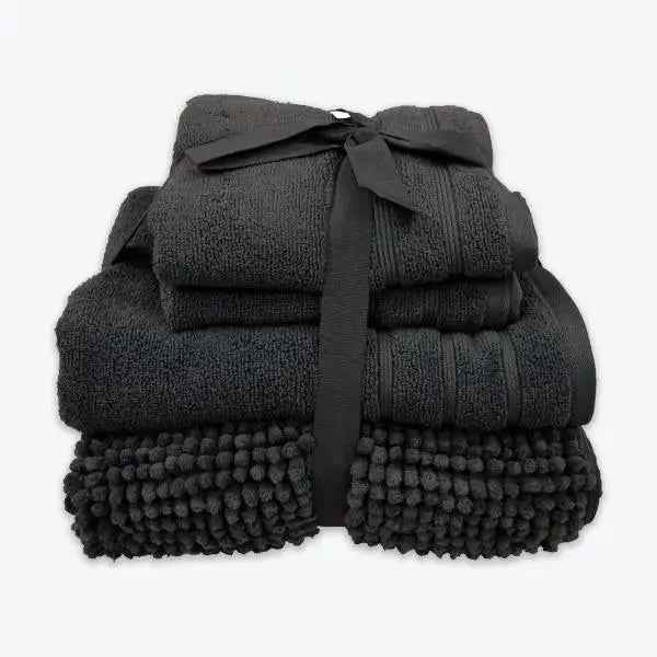 Coordinated Bobble Bath Mat & Towel Set - 4 Pack (Charcoal Grey)