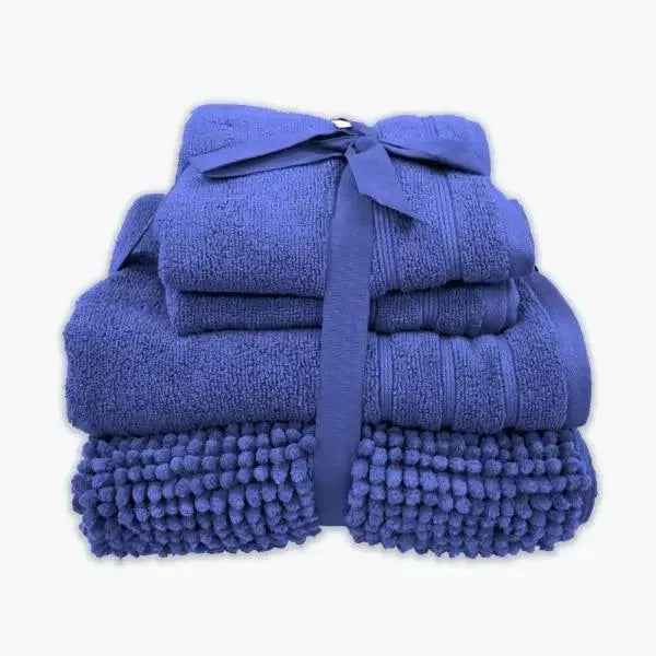 Coordinated Bobble Bath Mat & Towel Set - 4 Pack (Denim)