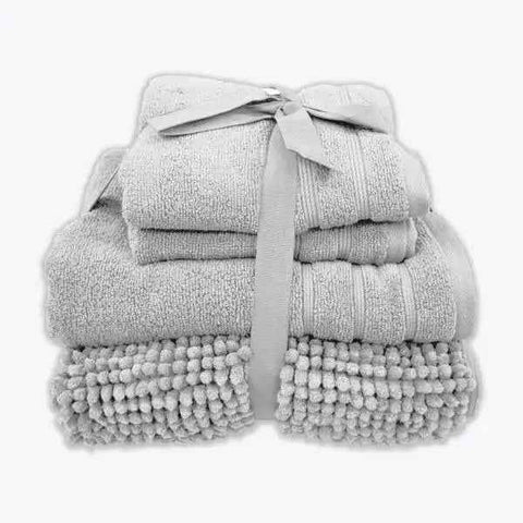 Coordinated Bobble Bath Mat & Towel Set - 4 Pack (Light Grey)