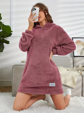 Women's Hooded Long Sleeve Plush Dress