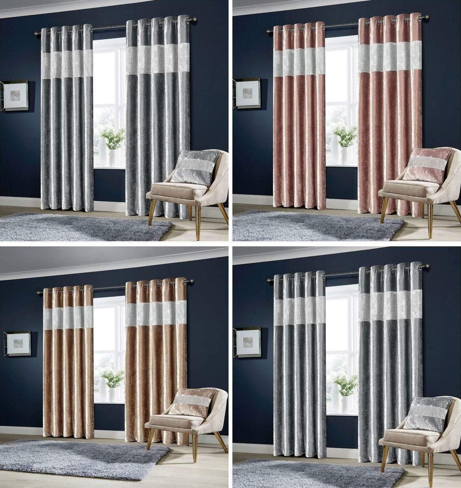 OLIVIA ROCCO Diamante Crushed Velvet Blackout Curtains Fully Lined Eyelet Ring Top Various Sizes Colours Room Darkening Soft Velvet Finish