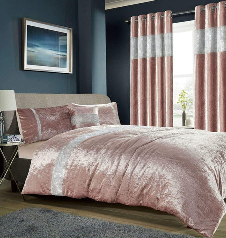 OLIVIA ROCCO Diamante Crushed Velvet Duvet Set Breathable OEKO-TEX Certified Bedding Double King Super King Silver Champagne Blush Pink