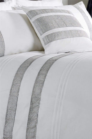 OLIVIA ROCCO Diamante Glitz Cotton Rich Duvet Set With Handwoven Crystal Detailing For Elegant Bedroom Decor In All Sizes Soft Plush Comfort