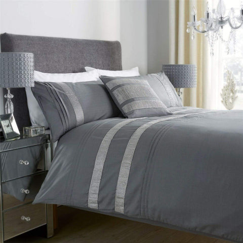 OLIVIA ROCCO Diamante Glitz Cotton Rich Duvet Set With Handwoven Crystal Detailing For Elegant Bedroom Decor In All Sizes Soft Plush Comfort