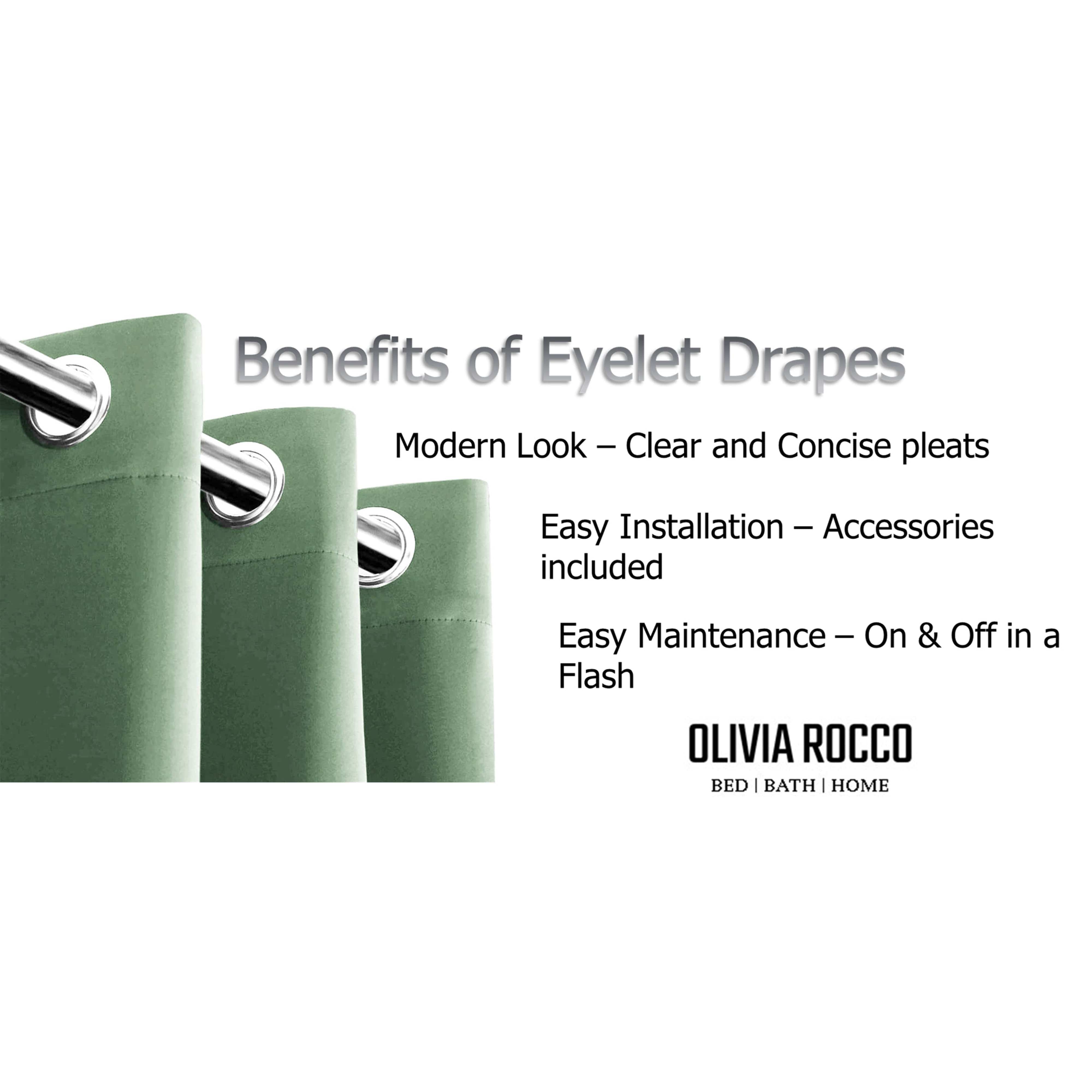 OLIVIA ROCCO Diamante Sage Green Blackout Eyelet Curtains With Tie Backs Thermal Ring Top Window Dressings For Living Room