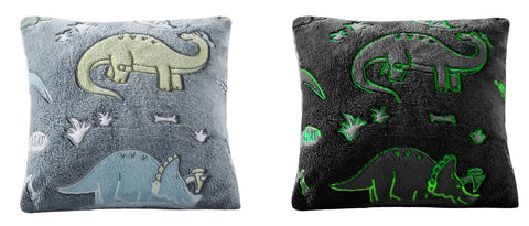 OLIVIA ROCCO Dinosaur Glow In The Dark Teddy Fleece Duvet Set With Bed Throw And Cushion For Kids Single And Double Sizes