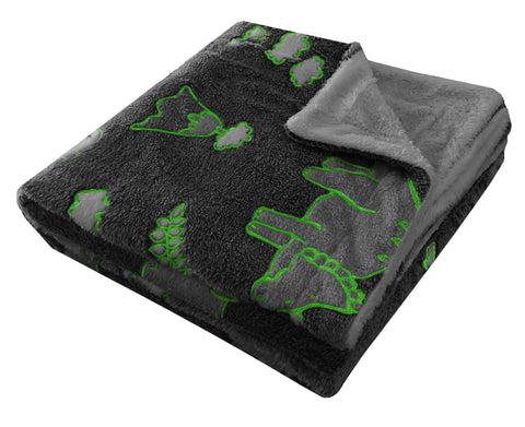 OLIVIA ROCCO Dinosaur Glow In The Dark Teddy Fleece Duvet Set With Bed Throw And Cushion For Kids Single And Double Sizes