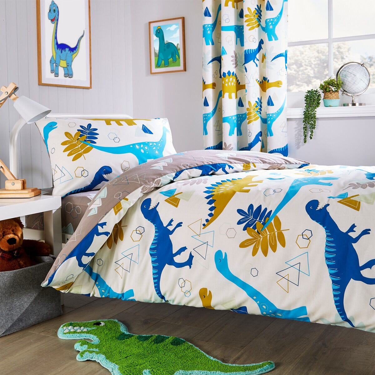 OLIVIA ROCCO Dinosaur Kids Bedding Set Soft 100% Microfibre Duvet Cover With Pillowcases And Optional Curtains Single Or Double