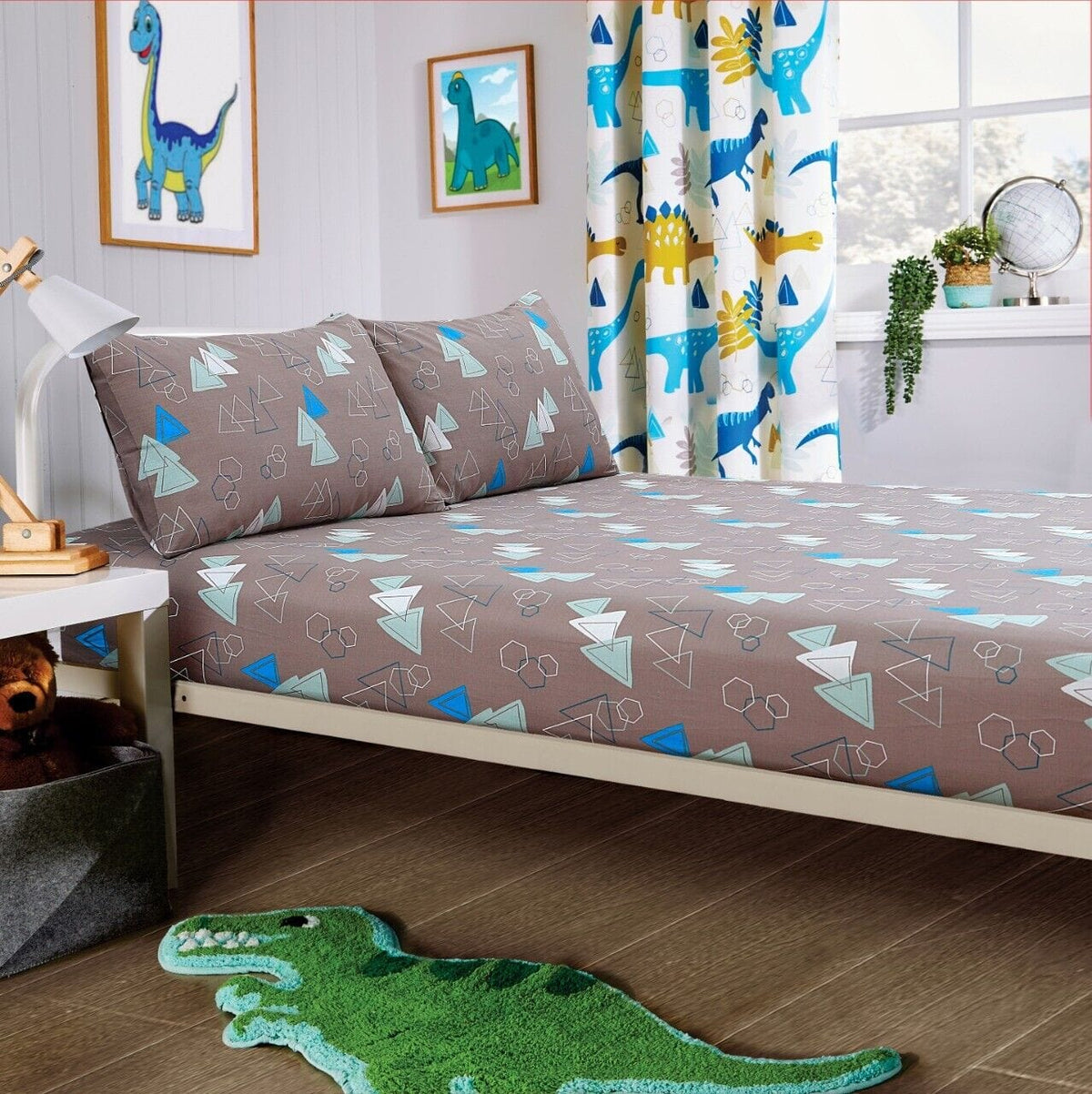 OLIVIA ROCCO Dinosaur Kids Bedding Set Soft 100% Microfibre Duvet Cover With Pillowcases And Optional Curtains Single Or Double