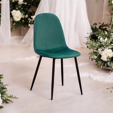 AcaciaHome Modern & Stylish Velvet Cushion Padded Metal Legs Dining Chairs - Ergonomic Design Comfortable Chairs Perfect for Kitchen, Dining, Living Room, and etc. (Green)