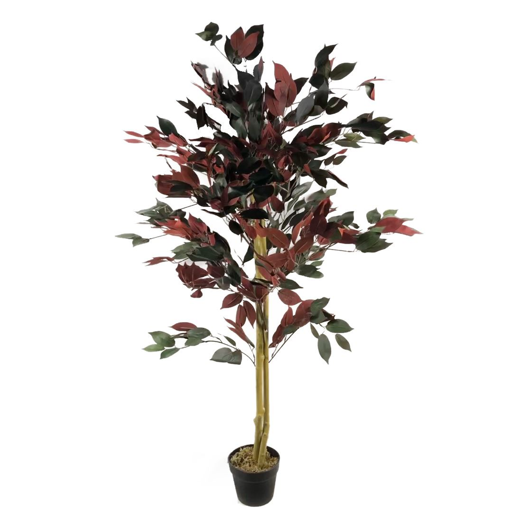 120cm (4ft) Artificial Red Ficus Tree With Gold Metal Planter
