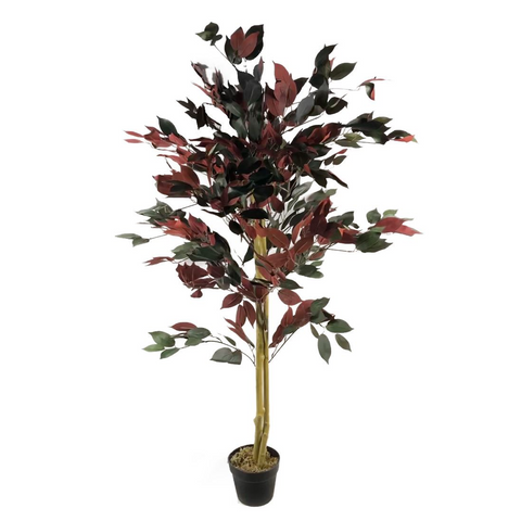 120cm (4ft) Artificial Red Ficus Tree With Gold Metal Planter