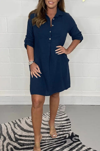 Women's Casual Shirt Dress With Pockets Spring And Summer