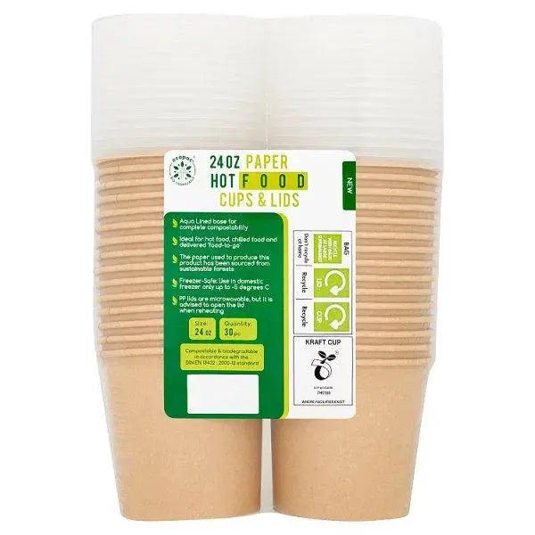 Ecopac 30 Paper Hot Food Cups & Lids 24oz