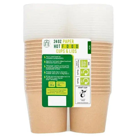 Ecopac 30 Paper Hot Food Cups & Lids 24oz