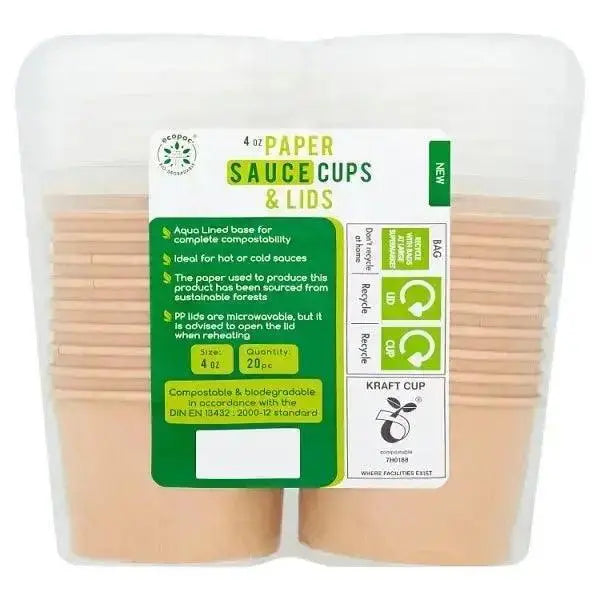 Ecopac 4 oz Paper Sauce Cups & Lids 20pc