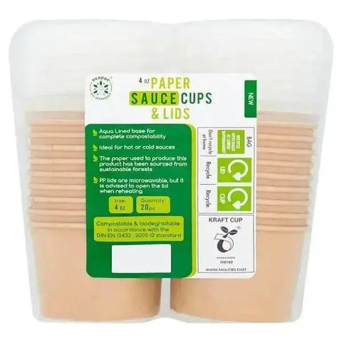 Ecopac 4 oz Paper Sauce Cups & Lids 20pc