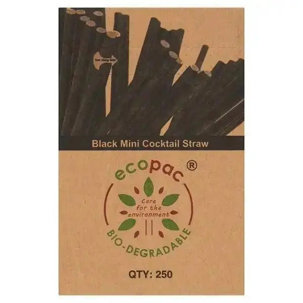 Ecopac Bio-Degradable 250 Black Mini Cocktail Straw