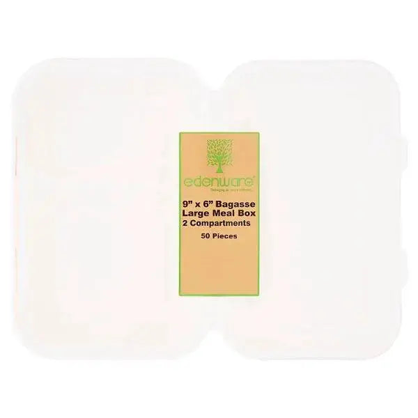 Edenware 9'' x 6" Bagasse Large Meal Box 50 Pieces