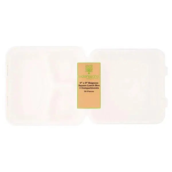 Edenware 9" x 9" Bagasse Square Lunch Box 50 Pieces
