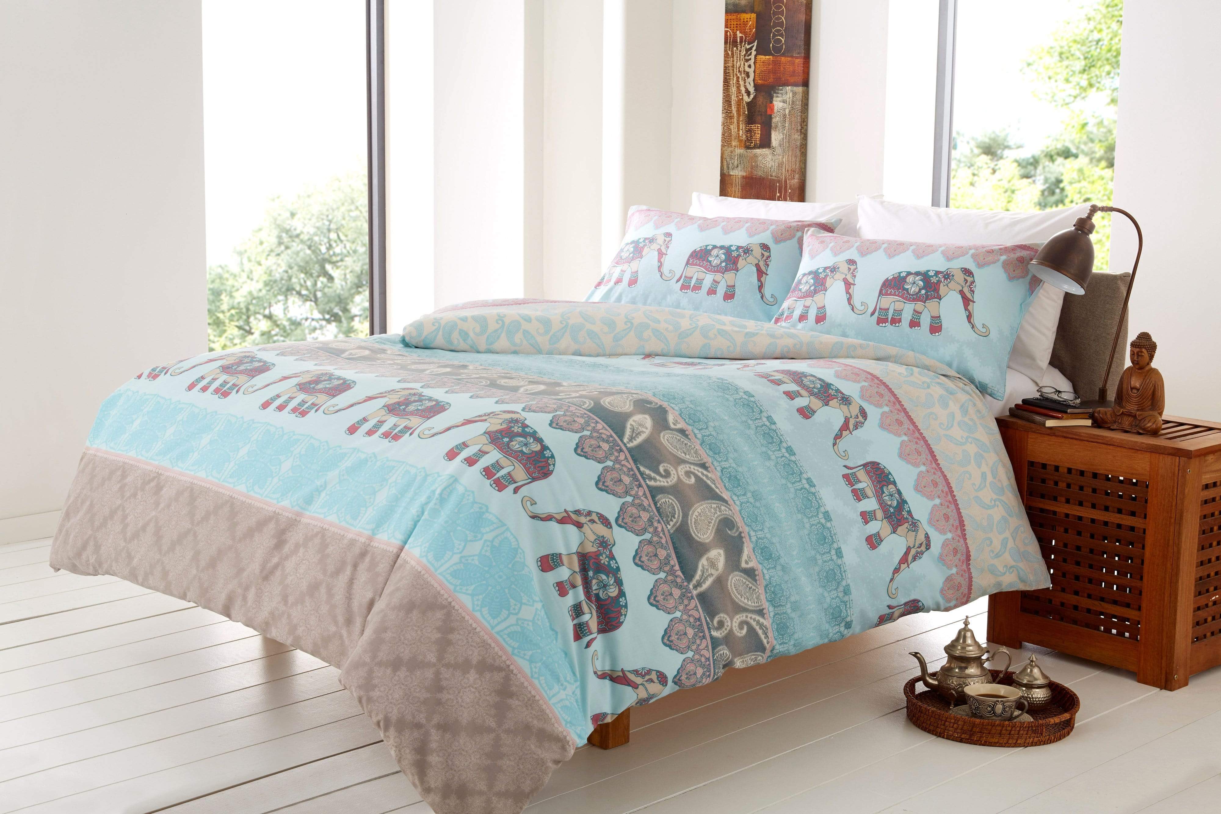 OLIVIA ROCCO Elly Duvet Set Cotton Rich Indian Elephant Design In Bold Colours Available In Single Double King Super King