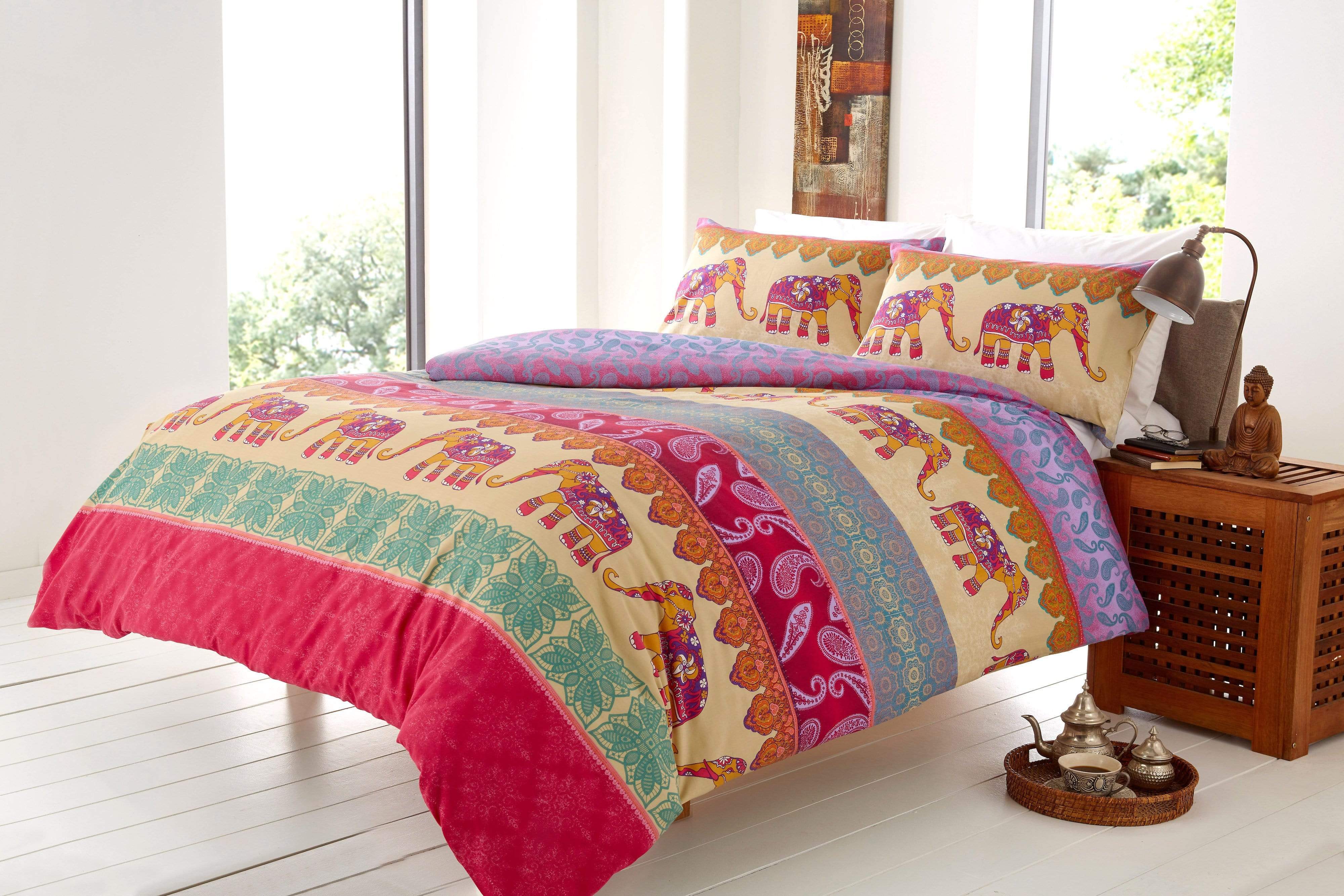 OLIVIA ROCCO Elly Duvet Set Cotton Rich Indian Elephant Design In Bold Colours Available In Single Double King Super King