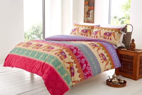 OLIVIA ROCCO Elly Duvet Set Cotton Rich Indian Elephant Design In Bold Colours Available In Single Double King Super King
