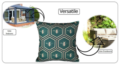 OLIVIA ROCCO Emerald Bees Waterproof Cushion Covers 43 x 43 cm Reversible Breathable Indoor Outdoor Decor For Patio Garden Sofa Bed Chair